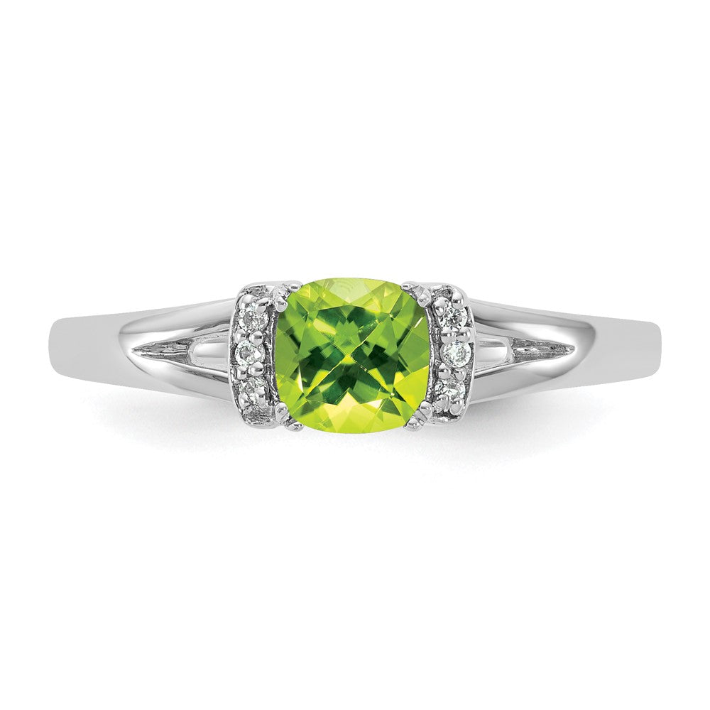 14K Weißgold Poliert Diamant und Peridot Mode Ring