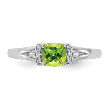 14K Weißgold Poliert Diamant und Peridot Mode Ring
