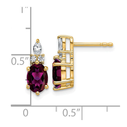 14K Gelbgold Diamant- und 7x5 ovale Juni/Rhodolith-Granat-Ohrstecker