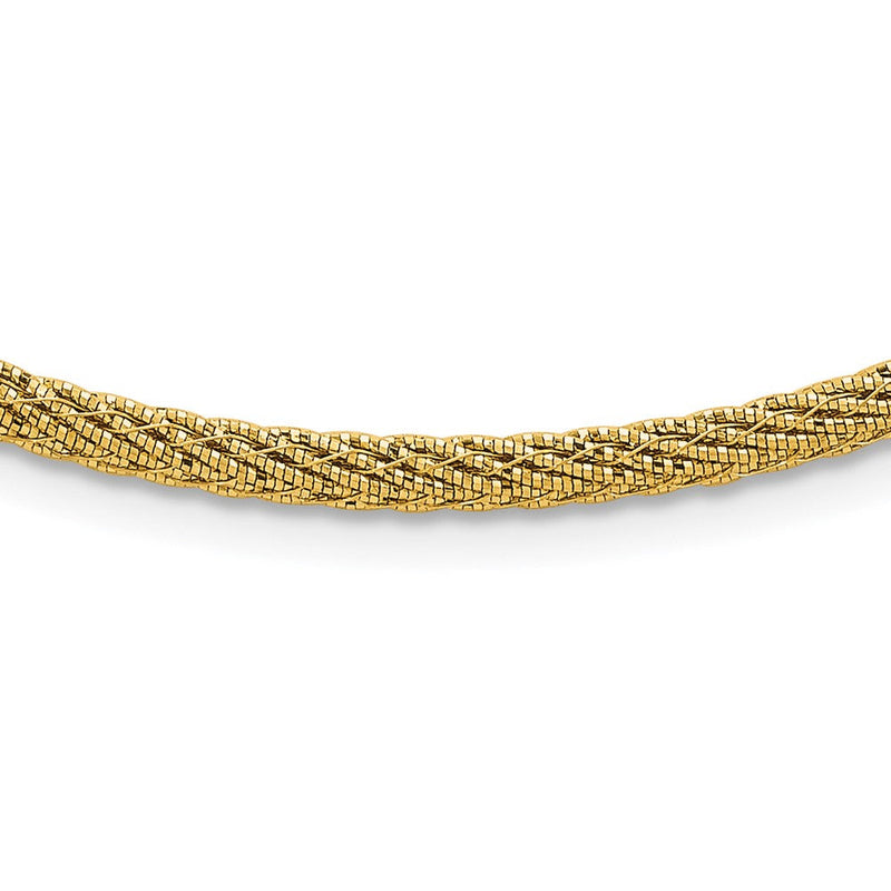 14K Gelbgold Poliert und Diamantiert Rund Geflochten Draht 17 Zoll Halskette