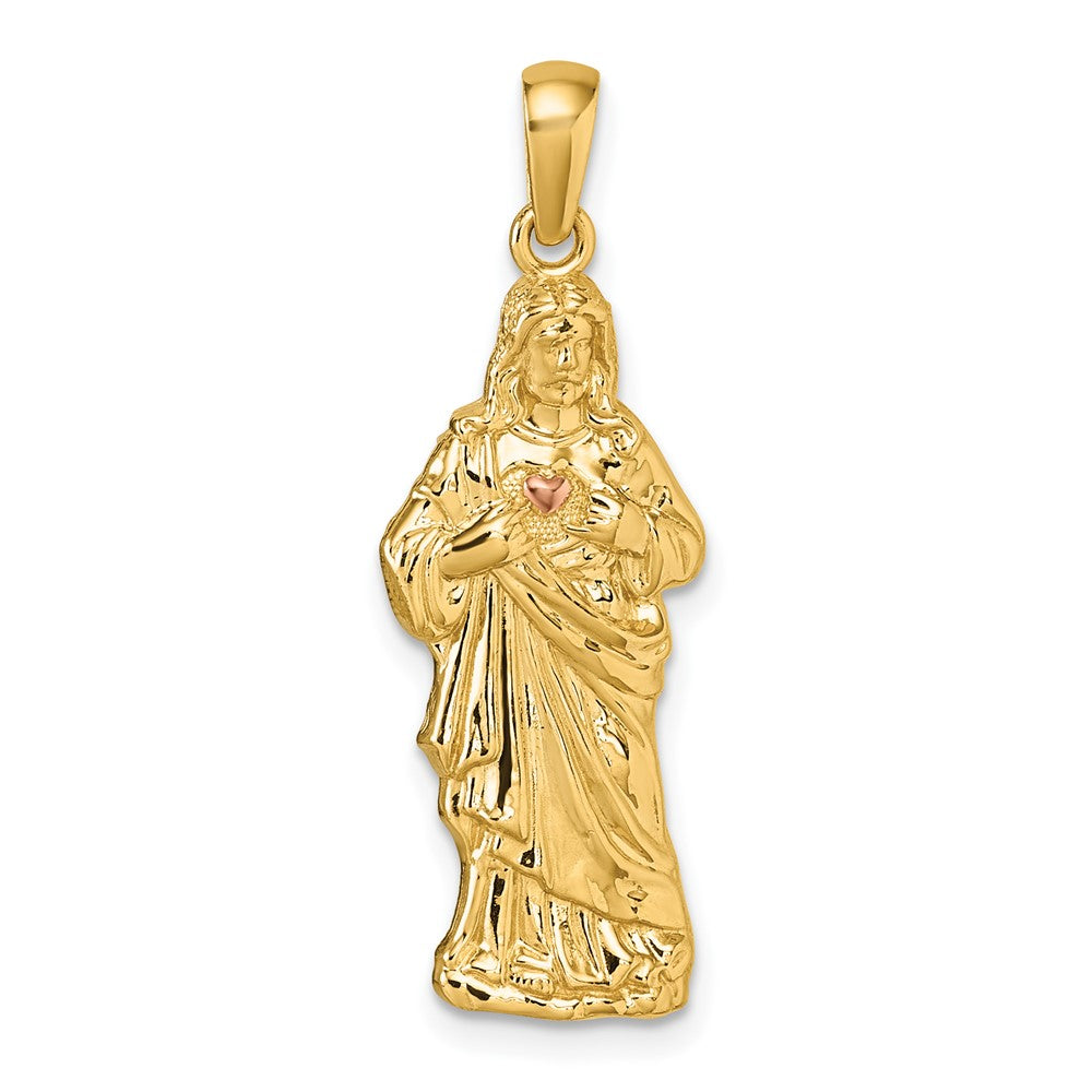 14K Gelbgold mit zweifarbigem, poliertem Herz-Jesu-Anhänger