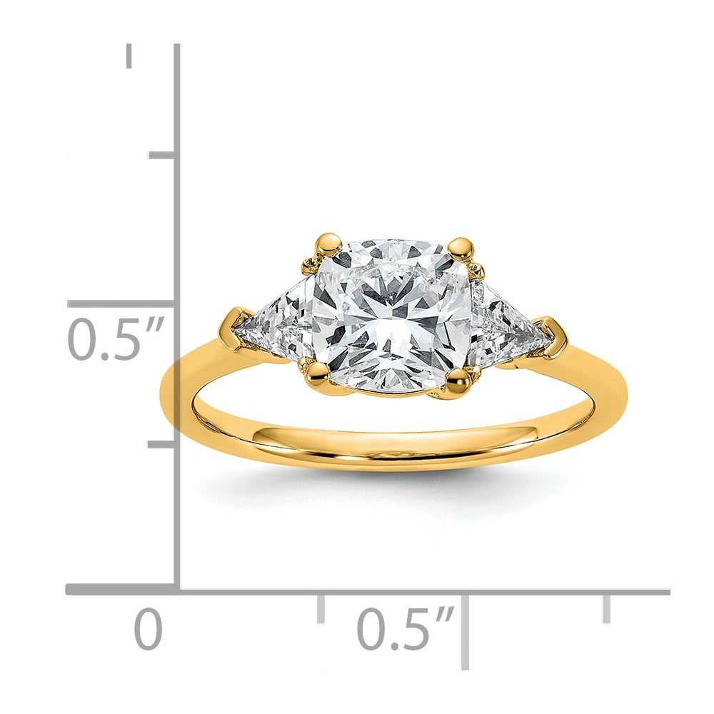 14K Gelbgold 1/2 Karat Im Labor Gezüchtet Diamant Vs/si+ G+ Dreieck 1 1/2 Karat Kissen Mittig Halbfassung Dreistein Verlobungsring