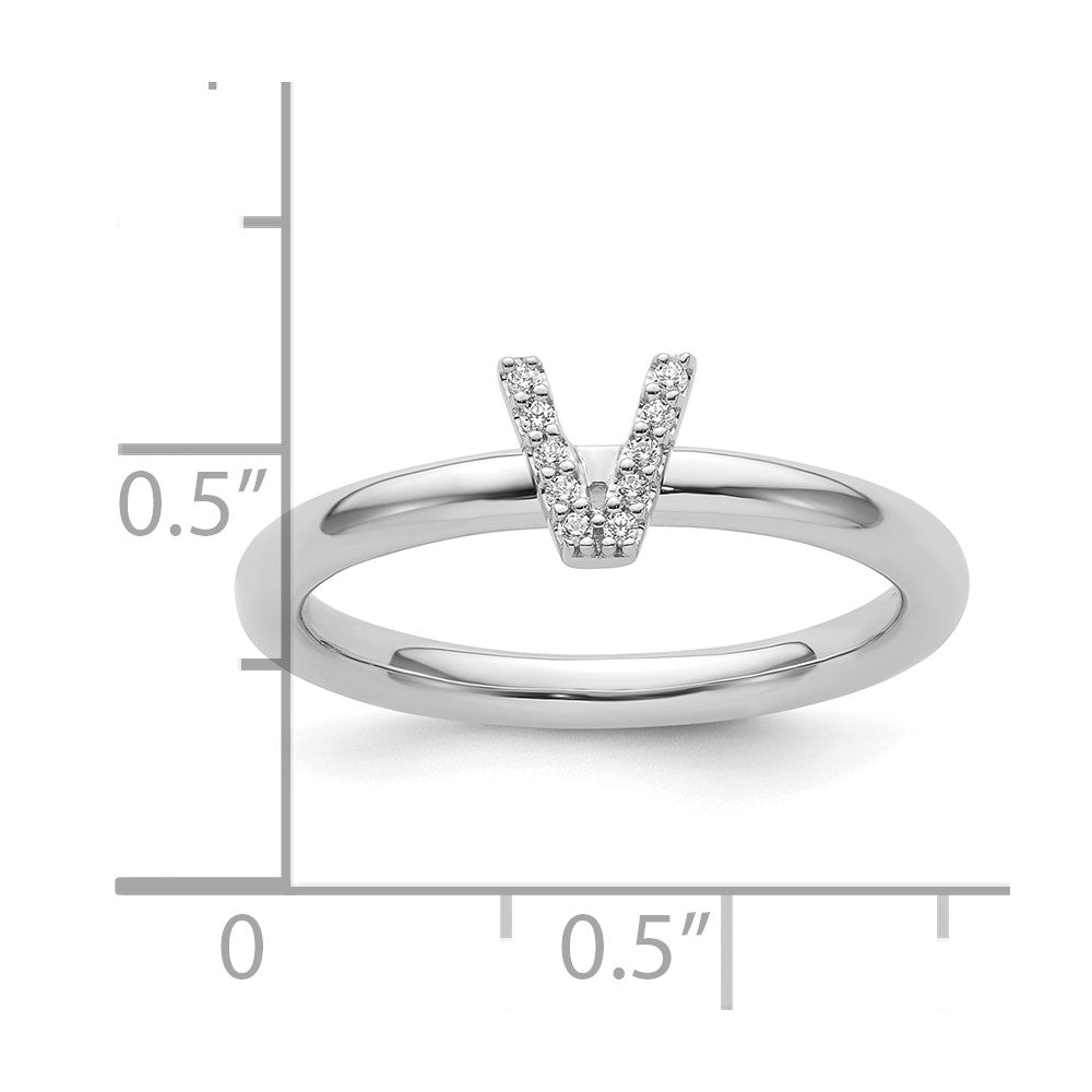 14K Weißgold Stapelbar Diamant Initiale V Größe 7 Ring