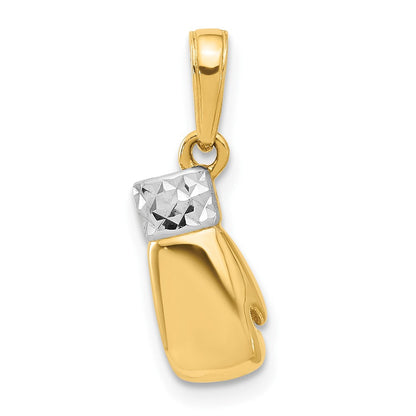 14K Gelbgold und Rhodium Diamantgeschliffener Boxhandschuh-Anhänger