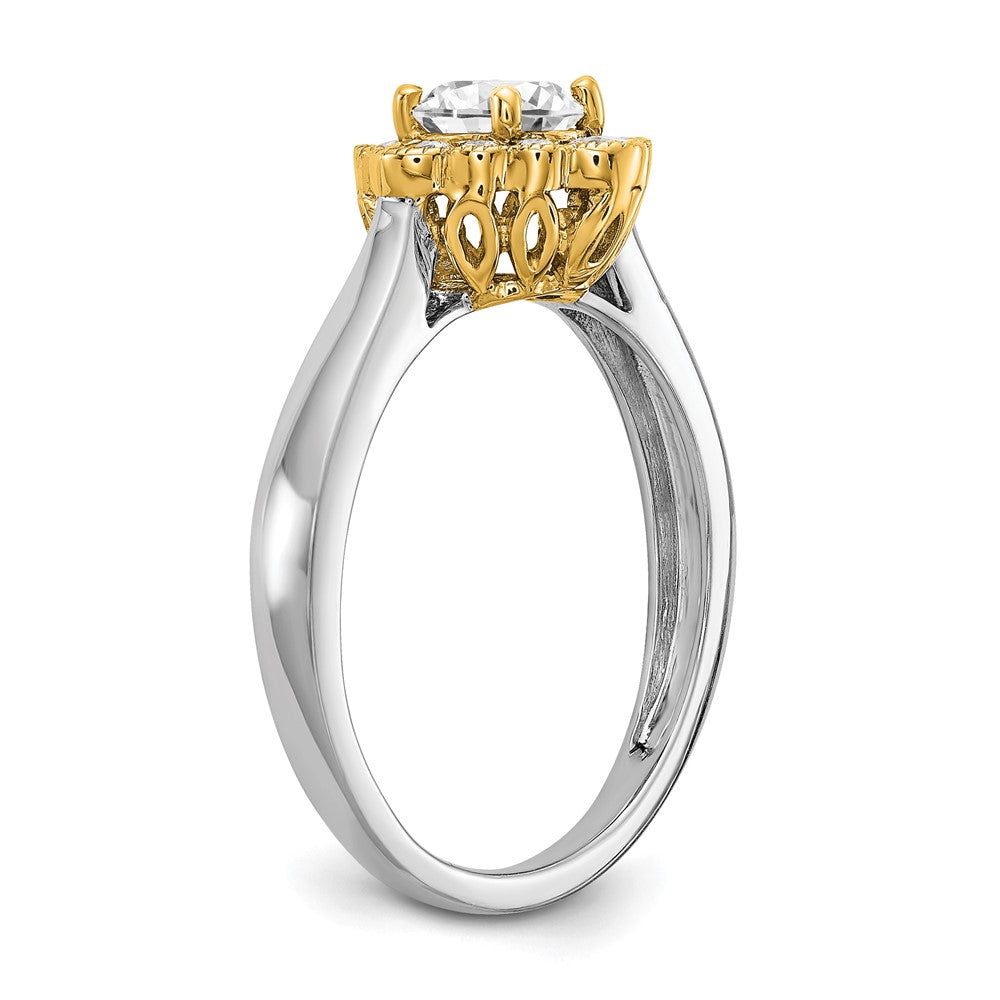 True Origin 14K Bicolorgold 0,25 ct. Labor gezüchteter Diamant VS+ F+ Halbfassung Rund Halo Verlobungsring