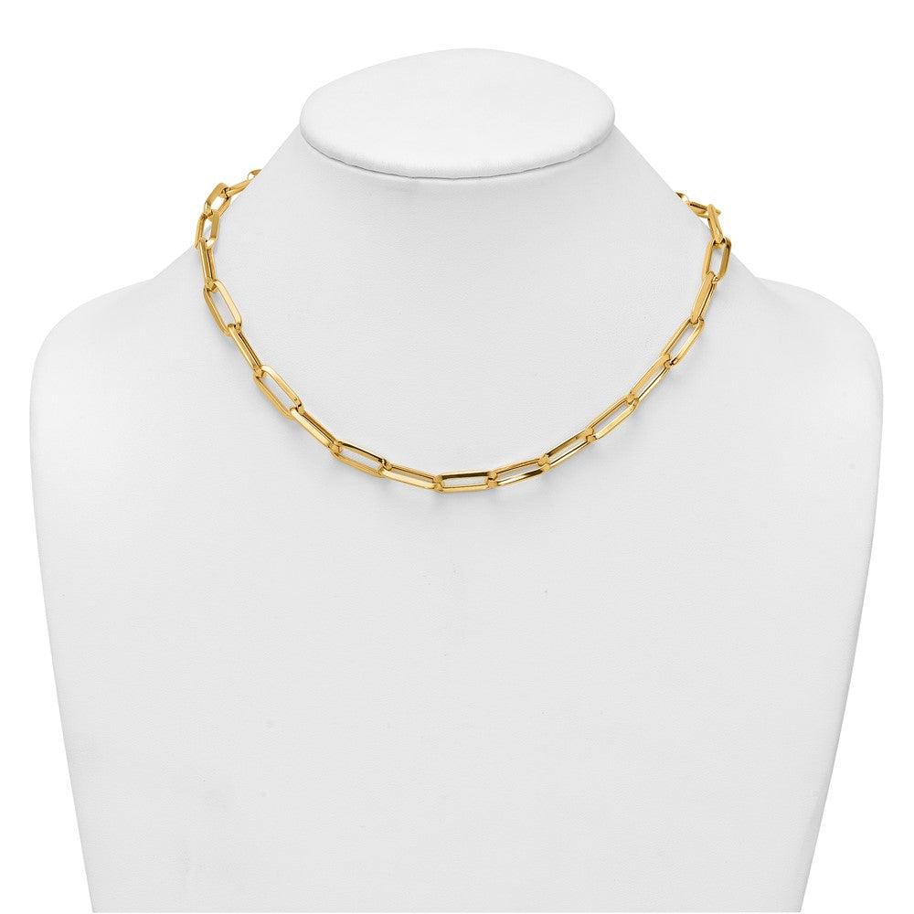 14K Gelbgold Poliert 7mm Büroklammer Glieder Kette 17.5 Zoll Halskette