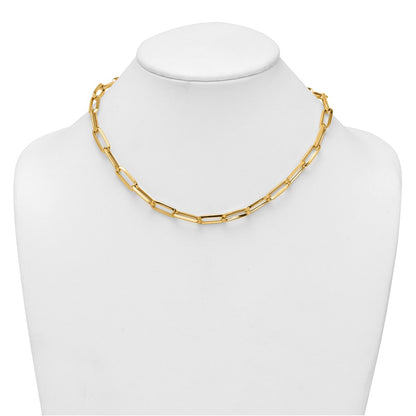 14K Gelbgold Poliert 7mm Büroklammer Glieder Kette 17.5 Zoll Halskette