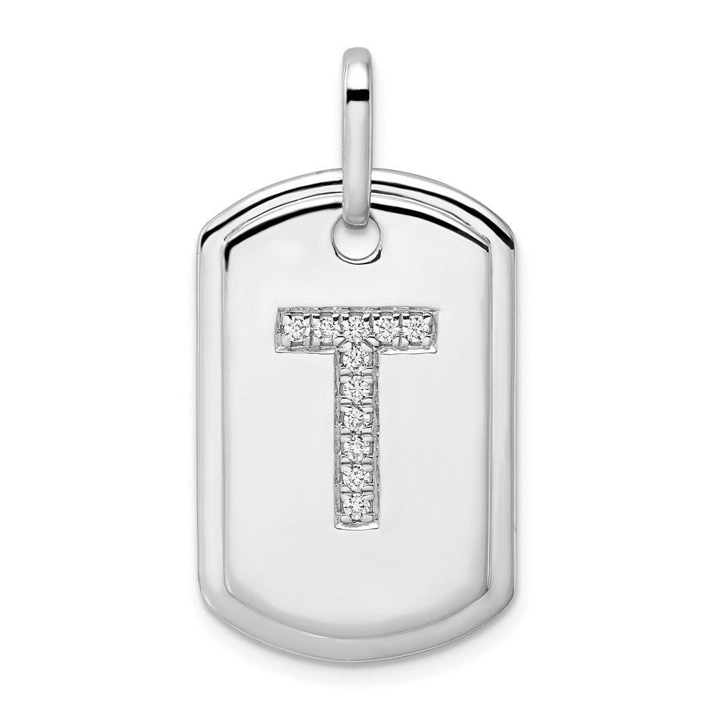 14K Weißgold Diamant-Initial-"T" Dogtag-Charm