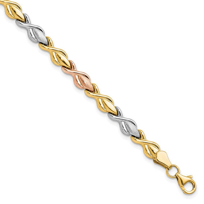 10K Tricolor Gold Tricolor Poliert und Gebürstet Glieder Armband