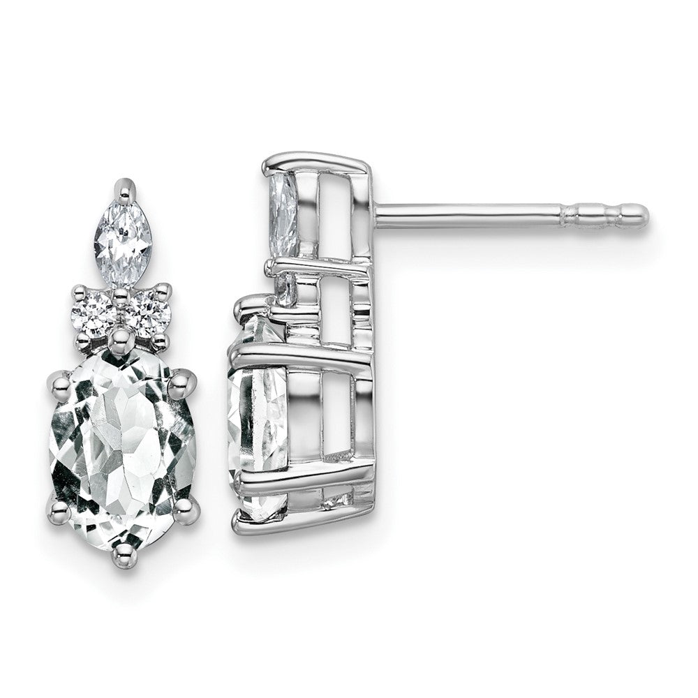 14K Weißgold Ohrstecker mit Diamant und 7x5 ovalem Weißem Topas (April)