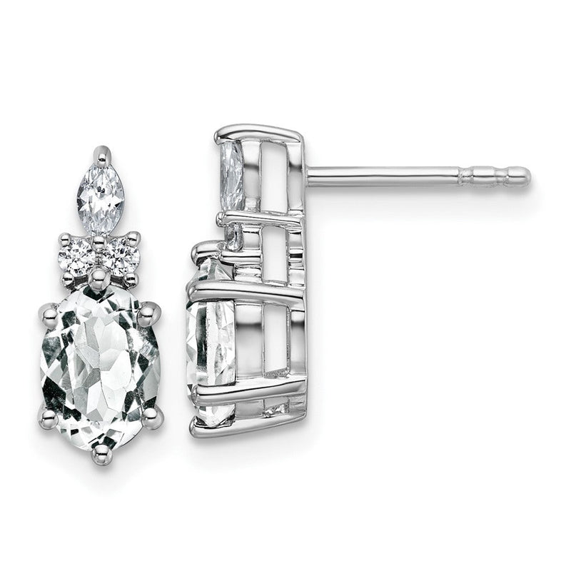 14K Weißgold Ohrstecker mit Diamant und 7x5 ovalem Weißem Topas (April)