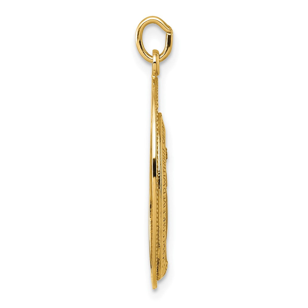 14K Gelbgold Poliert und Satiniert Halbmassiv Wundertätig Medaille in Rahmen Oval Anhänger