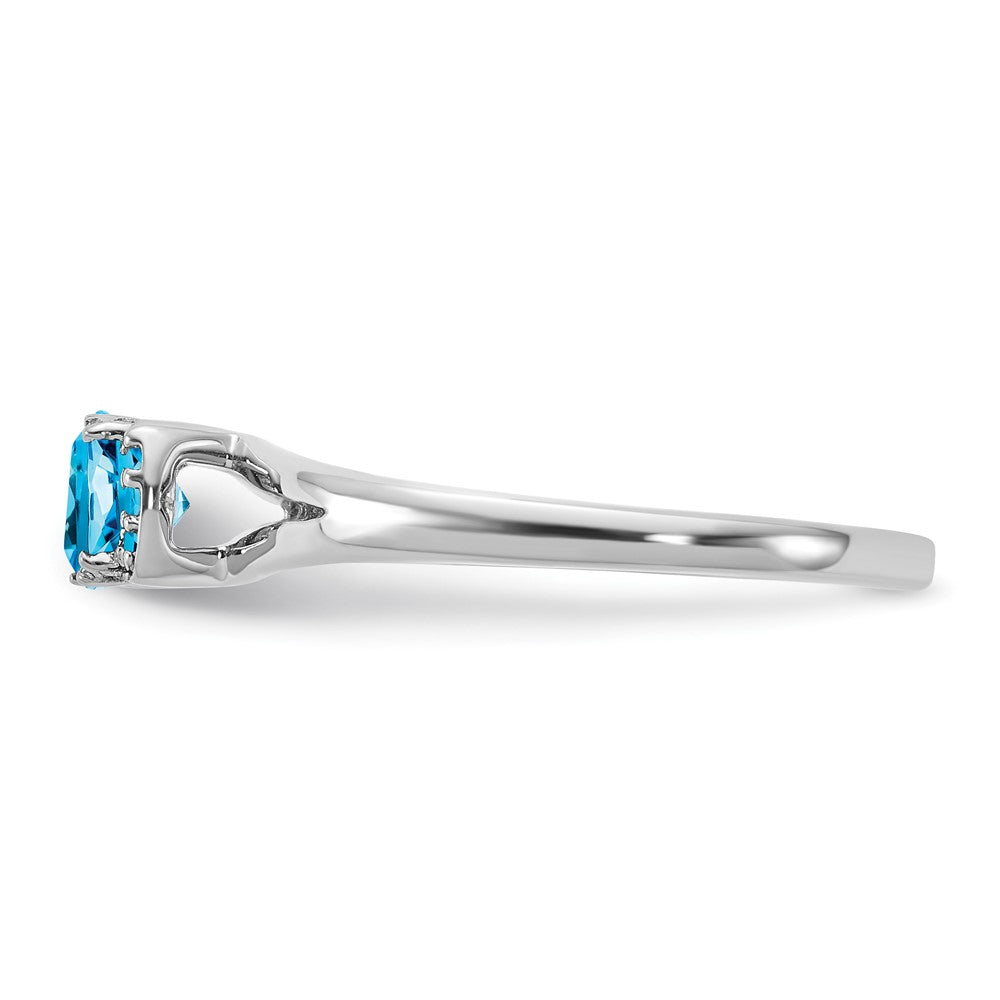 14K Weißgold Poliert Diamant und Blautopas Mode Ring