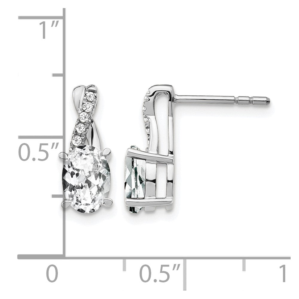 14K Weißgold Ohrringe mit ovalem 7x5 mm Aprilstein/Weißem Topas und Diamanten