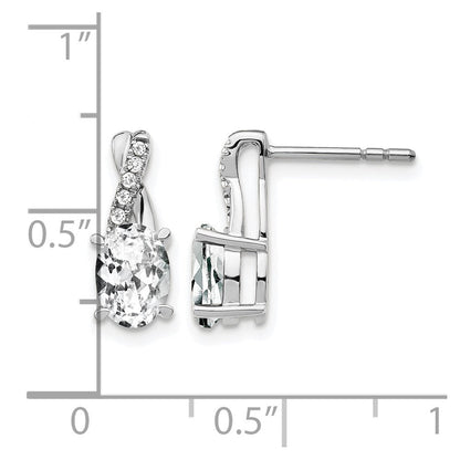 14K Weißgold Ohrringe mit ovalem 7x5 mm Aprilstein/Weißem Topas und Diamanten