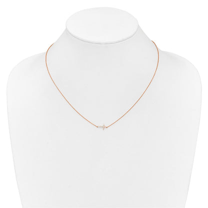 14K Roségold 1/10 Karat Diamant Seitlich Kreuz 18 Zoll Halskette