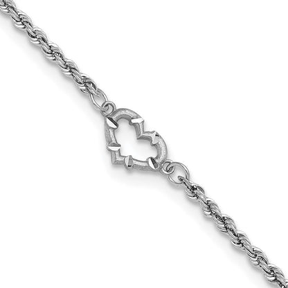 14K Weißgold Diamantiert Offen Herz und Kordel Gliederarmband