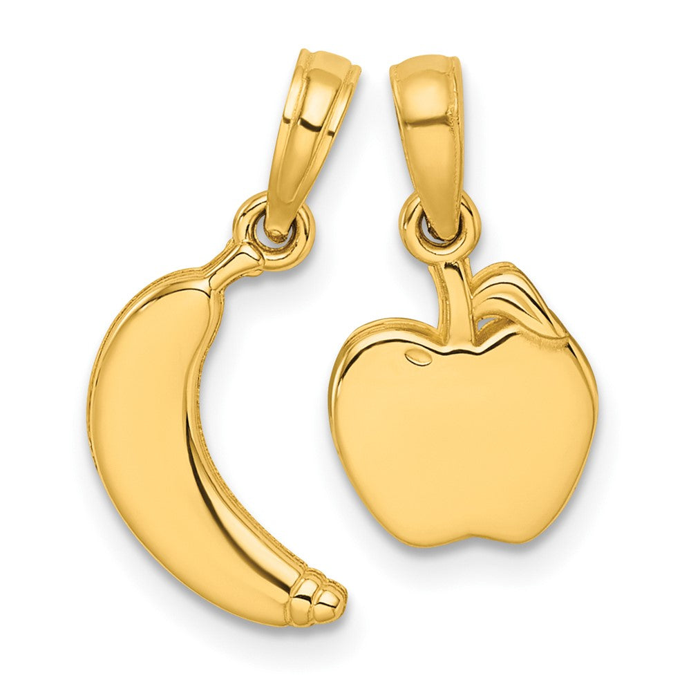 14K Gelbgold Anhänger-Set „Banane und Apfel", poliert