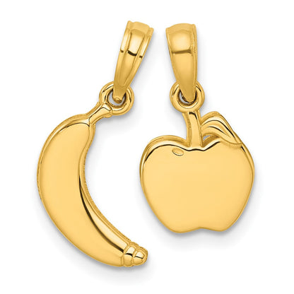14K Gelbgold Anhänger-Set „Banane und Apfel", poliert