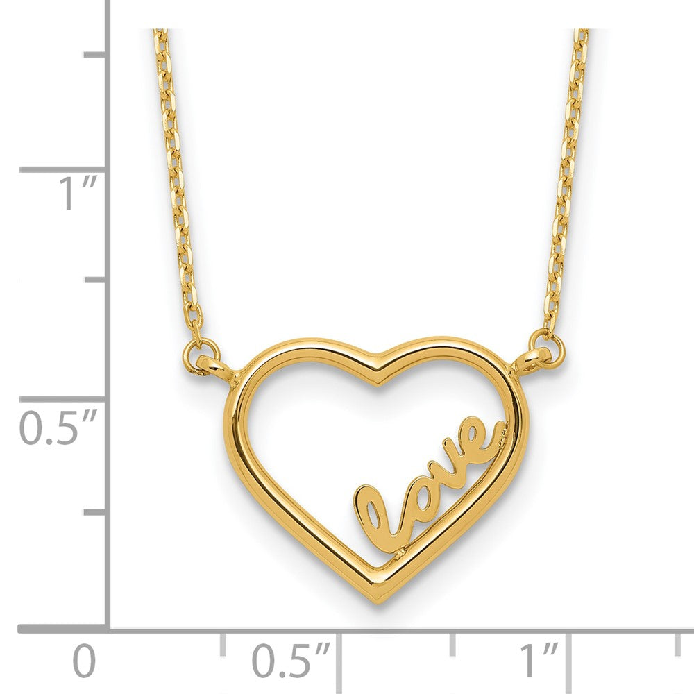 14K Gelbgold Poliert Offen Herz mit Liebe Inside 17 Zoll Halskette Plus 0.5 Zoll Verlängerung