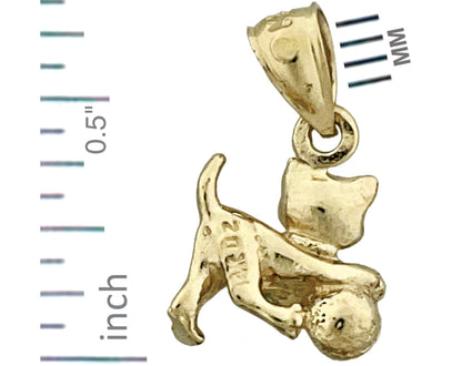 14K Gold 3D-Katze mit Ball Charm