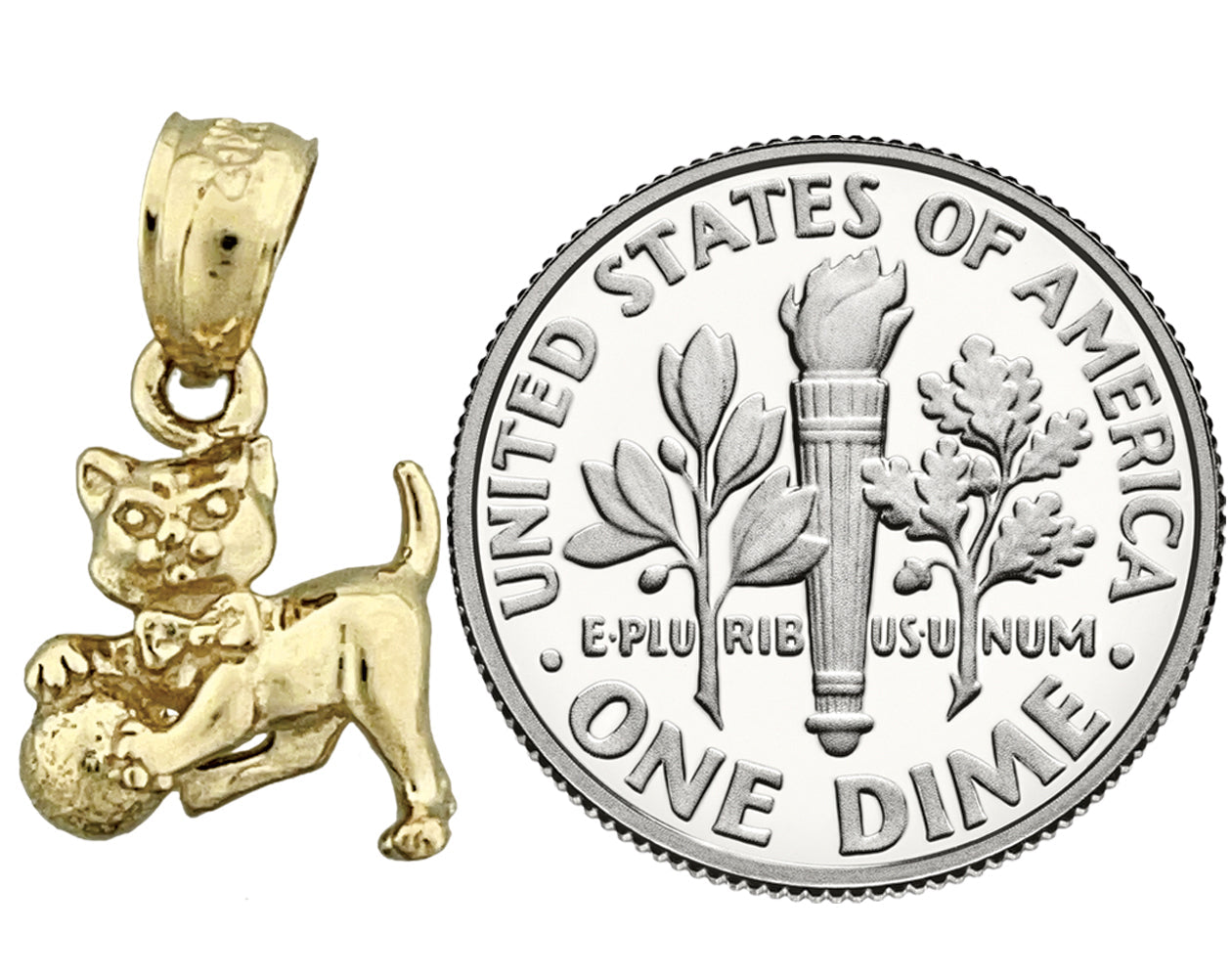 14K Gold 3D-Katze mit Ball Charm