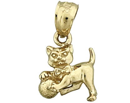 14K Gold 3D-Katze mit Ball Charm