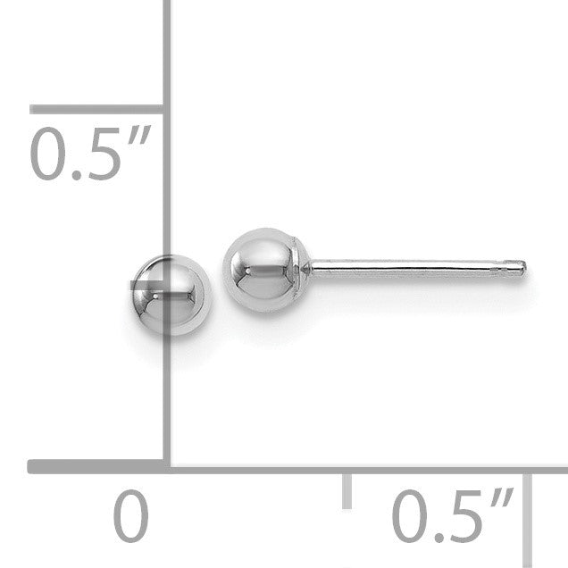 14K Weißgold Poliert 3mm Kugel Ohrstecker