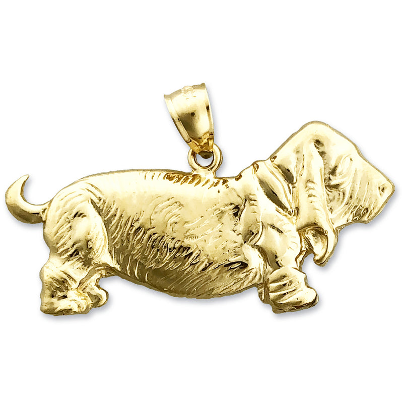 14K Gold 30MM Breiter Basset-Hound-Anhänger