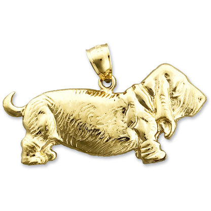 14K Gold 30MM Breiter Basset-Hound-Anhänger