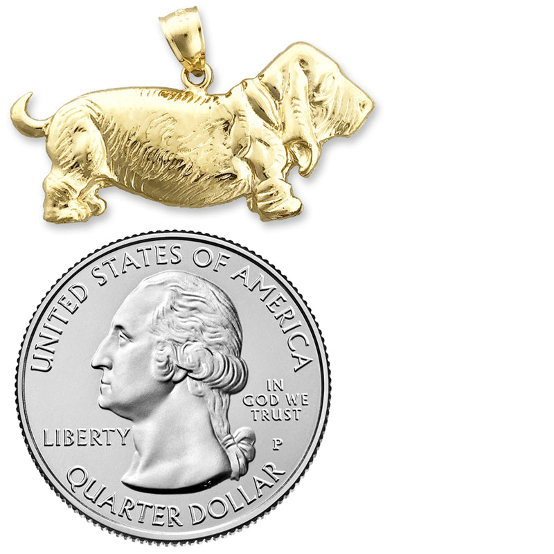 14K Gold 30MM Breiter Basset-Hound-Anhänger