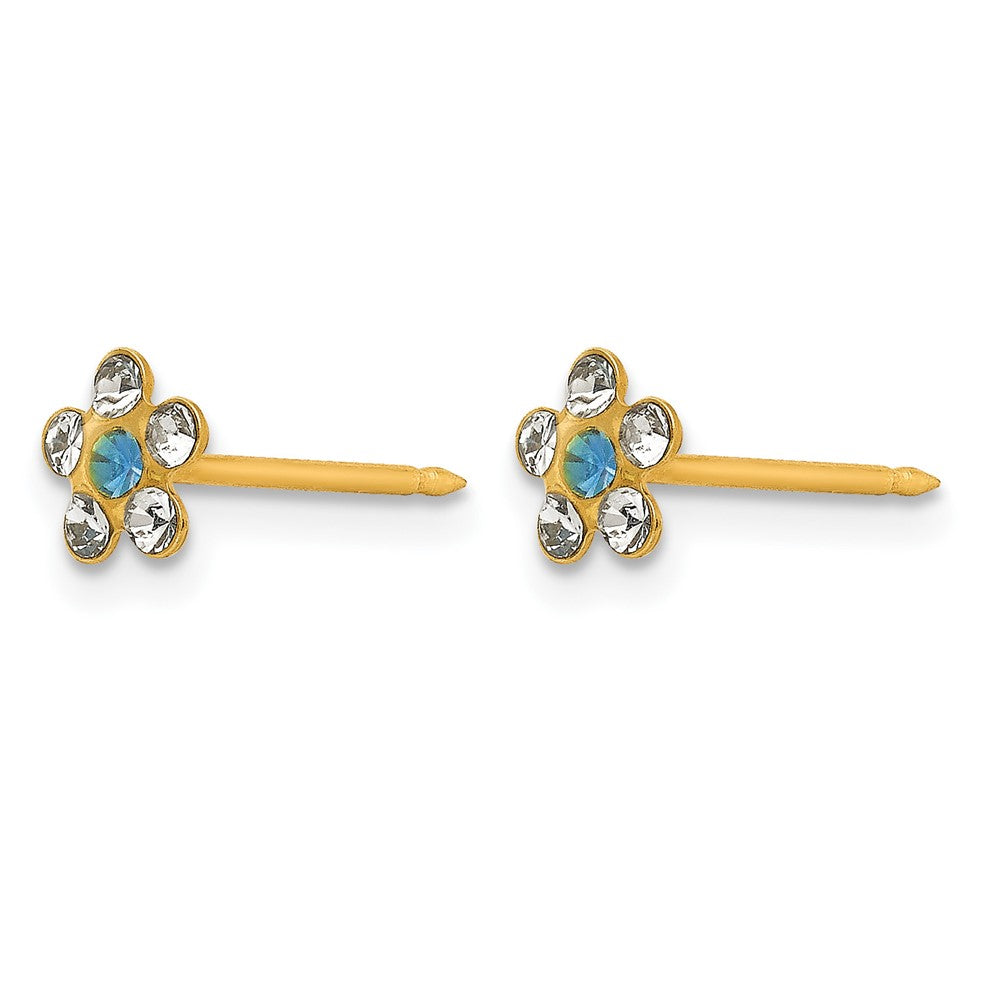 14K Gelbgold Klar/blue Kristall Blume Ohrringe