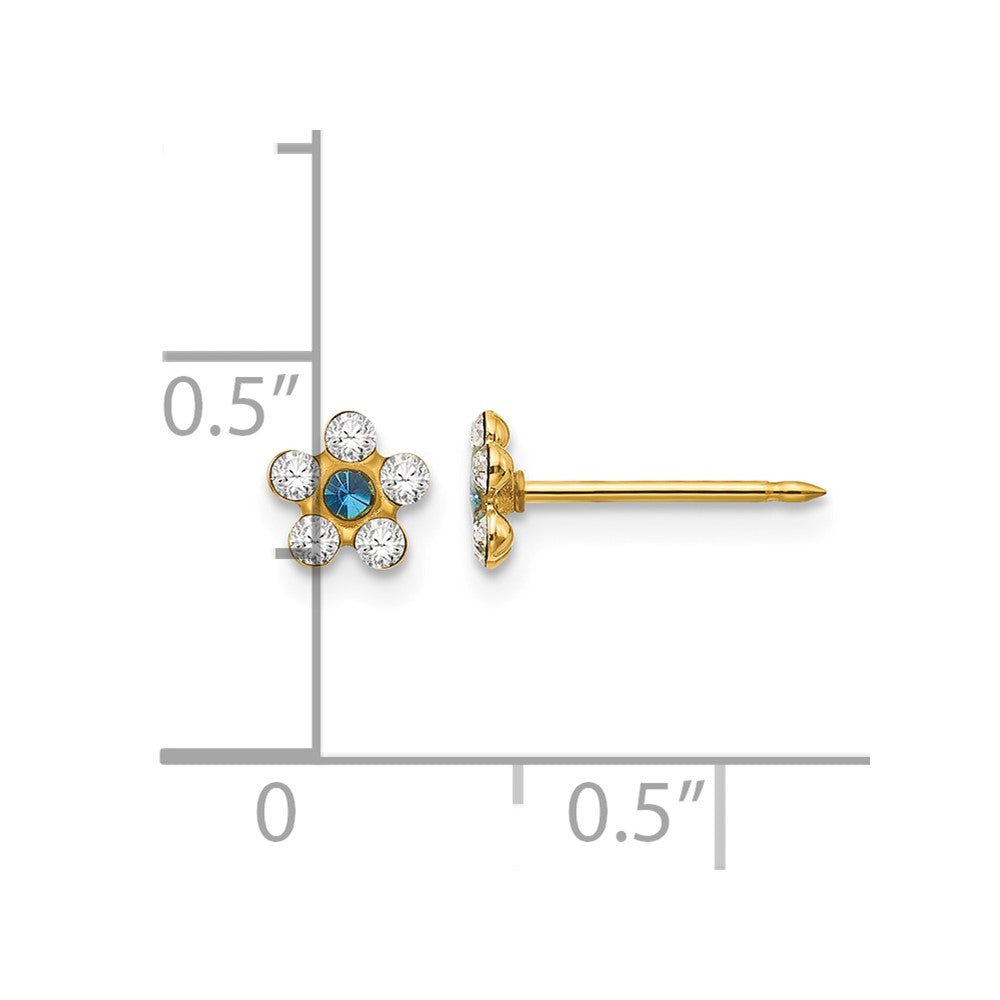 14K Gelbgold Klar/blue Kristall Blume Ohrringe