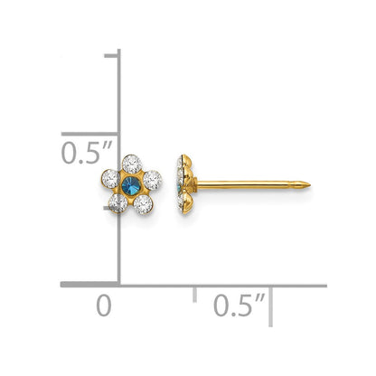 14K Gelbgold Klar/blue Kristall Blume Ohrringe