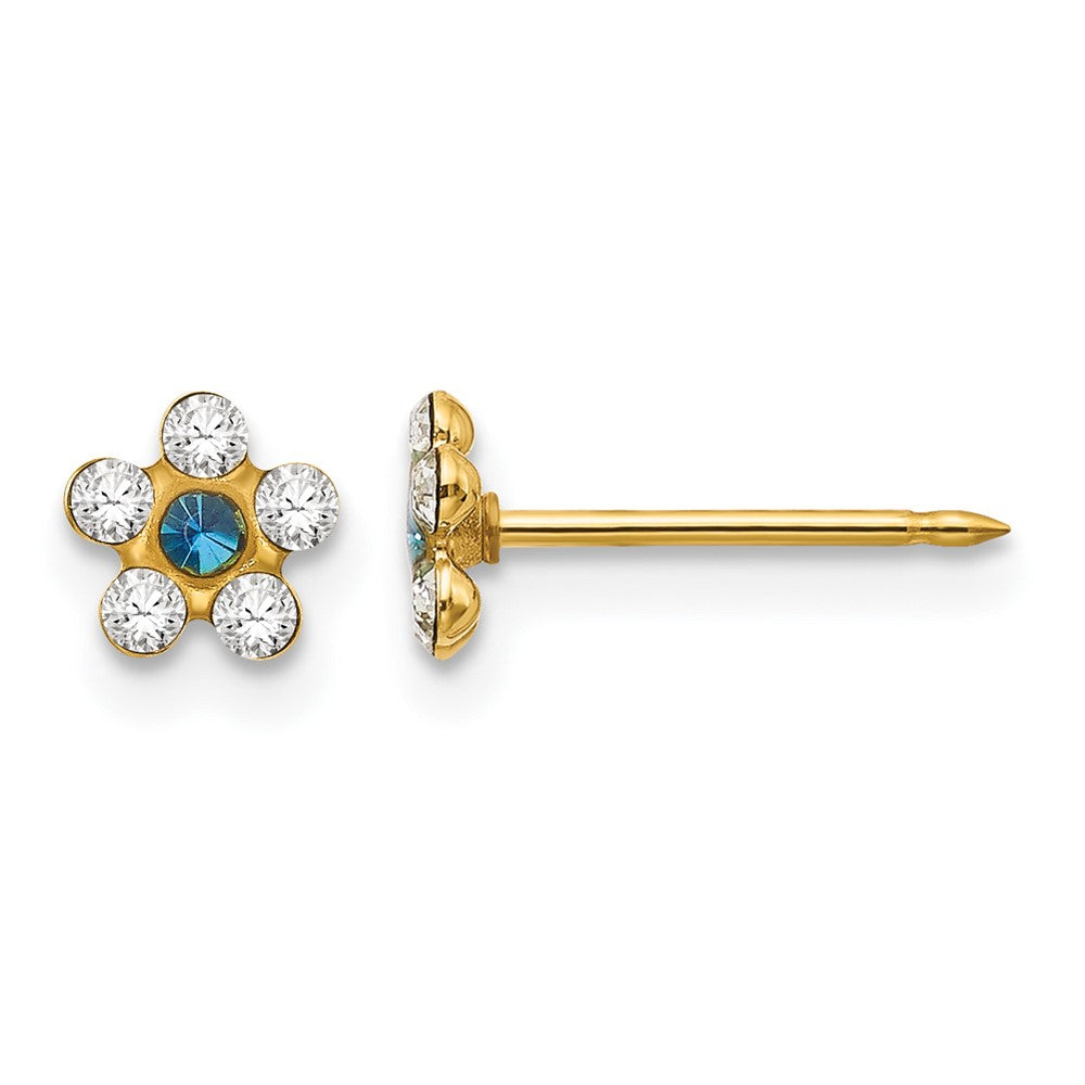 14K Gelbgold Klar/blue Kristall Blume Ohrringe