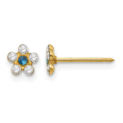 14K Gelbgold Klar/blue Kristall Blume Ohrringe