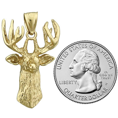 14K Gold Hirschkopf-Anhänger mit Halskette