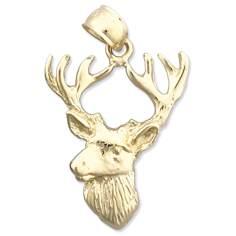 14K Gold Hirschkopf-Anhänger mit Geweih, 23 mm