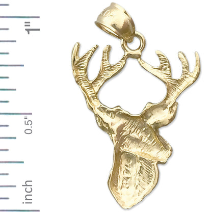 14K Gold Hirschkopf-Anhänger mit Geweih, 23 mm