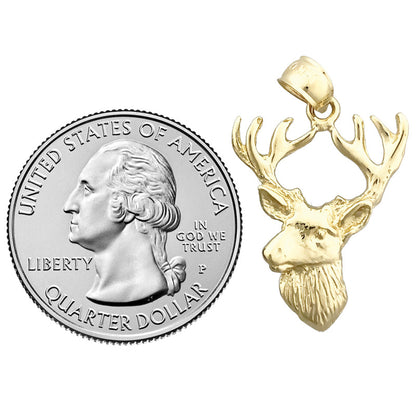 14K Gold Hirschkopf-Anhänger mit Geweih, 23 mm