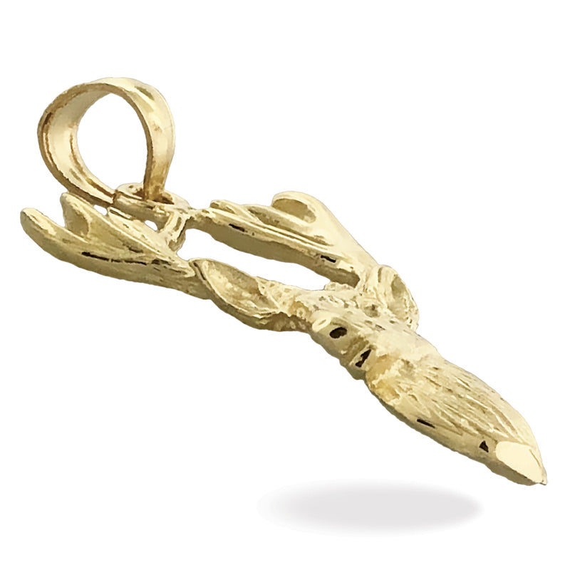 14K Gold Hirschkopf-Anhänger mit Geweih, 23 mm