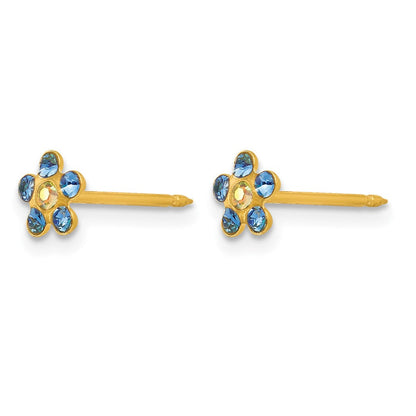 14K Gelbgold Blau/aurora Borealis Kristall Blume Ohrringe