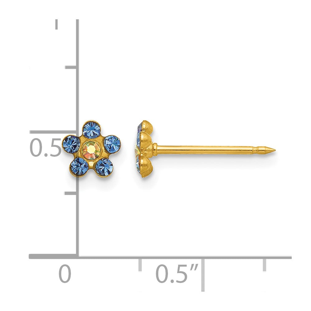 14K Gelbgold Blau/aurora Borealis Kristall Blume Ohrringe