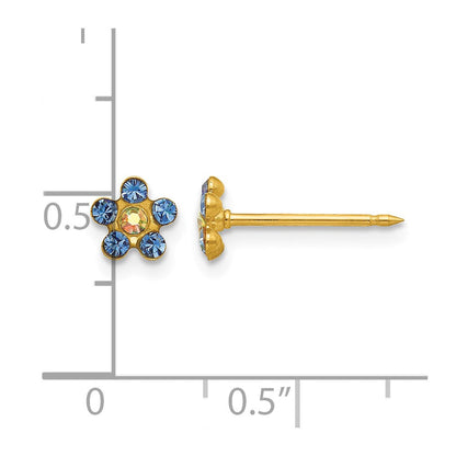 14K Gelbgold Blau/aurora Borealis Kristall Blume Ohrringe