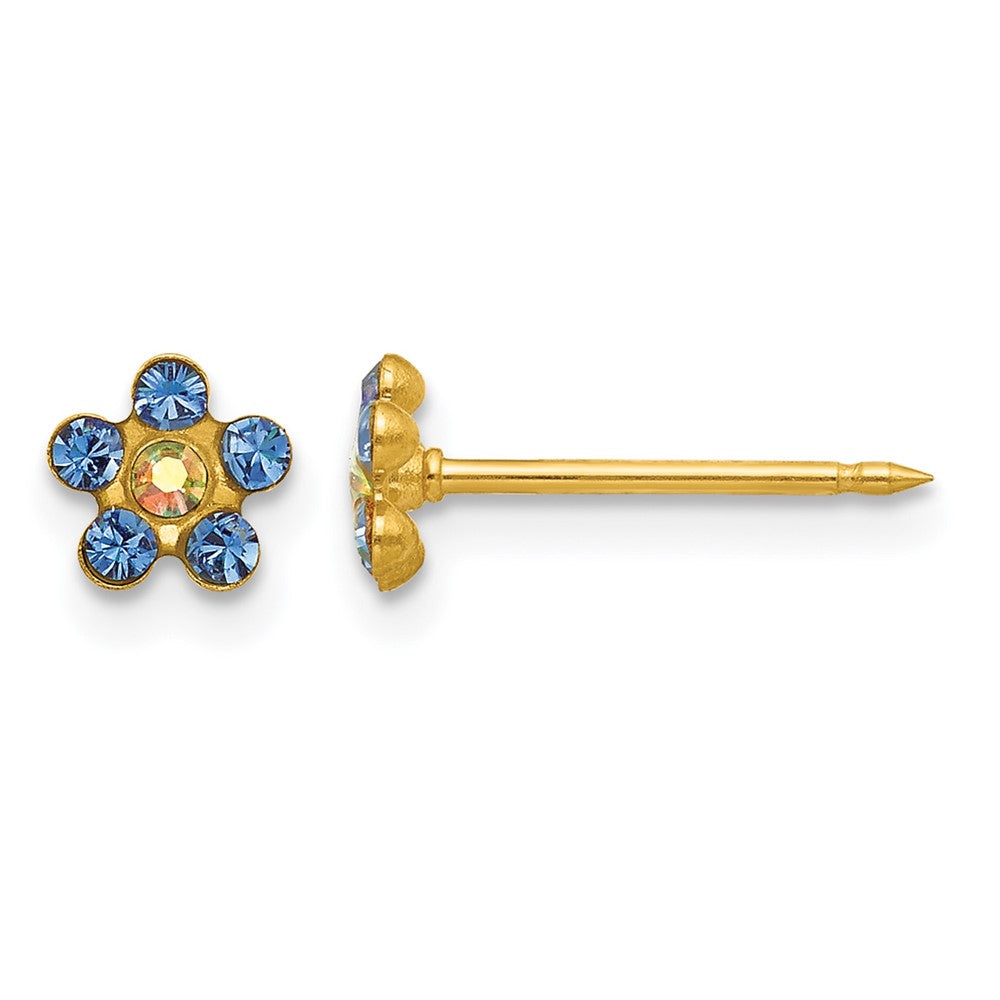 14K Gelbgold Blau/aurora Borealis Kristall Blume Ohrringe