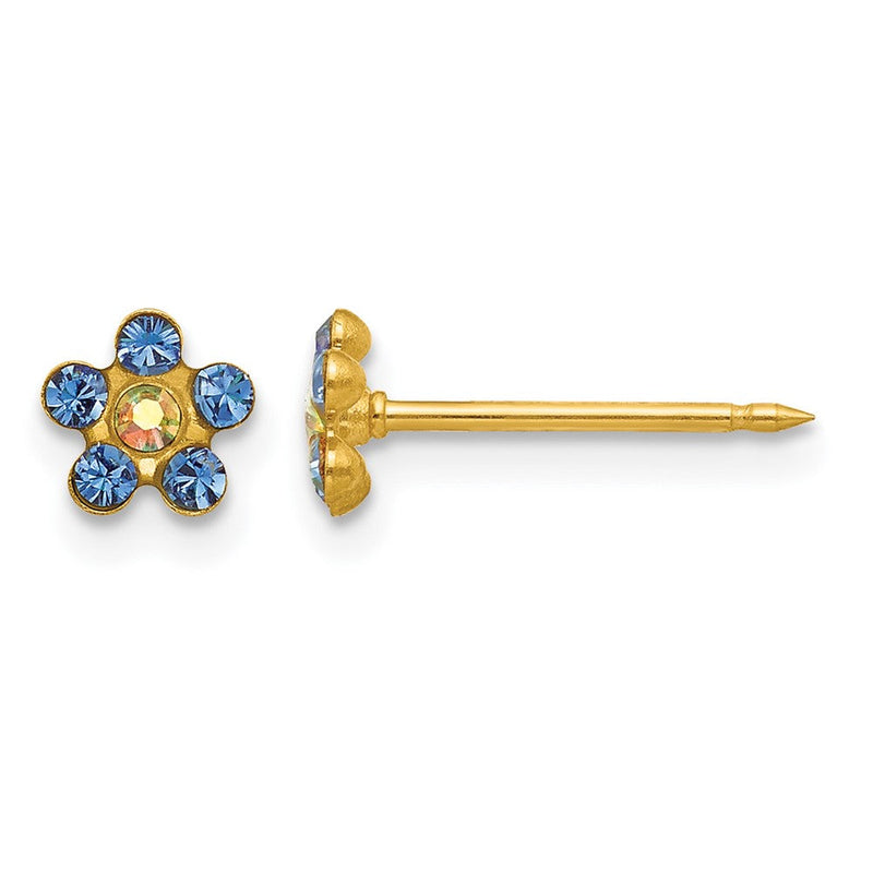 14K Gelbgold Blau/aurora Borealis Kristall Blume Ohrringe