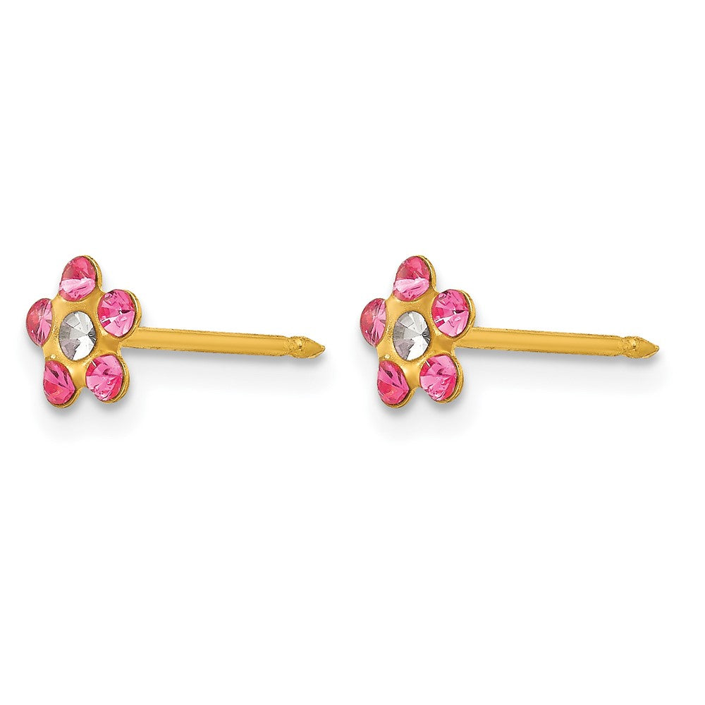 14K Gelbgold Rose/aurora Borealis Kristall Blume Ohrringe