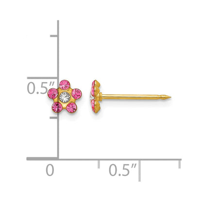 14K Gelbgold Rose/aurora Borealis Kristall Blume Ohrringe
