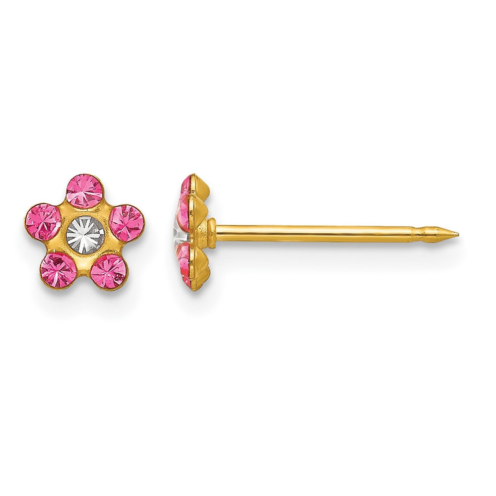 14K Gelbgold Rose/aurora Borealis Kristall Blume Ohrringe
