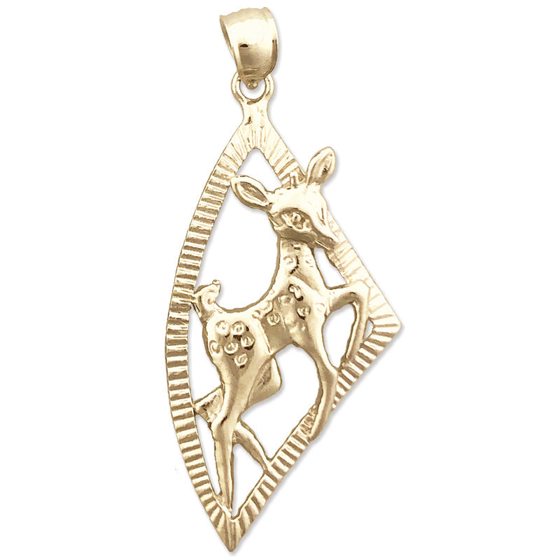 14K Gold Bambi-Rehkitz-Anhänger Medaillon
